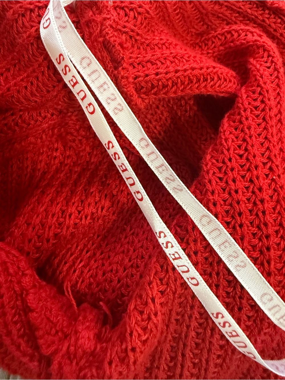 Guess Red Lace-Up V-Neck Pullover Sweater - Picture 5 of 6